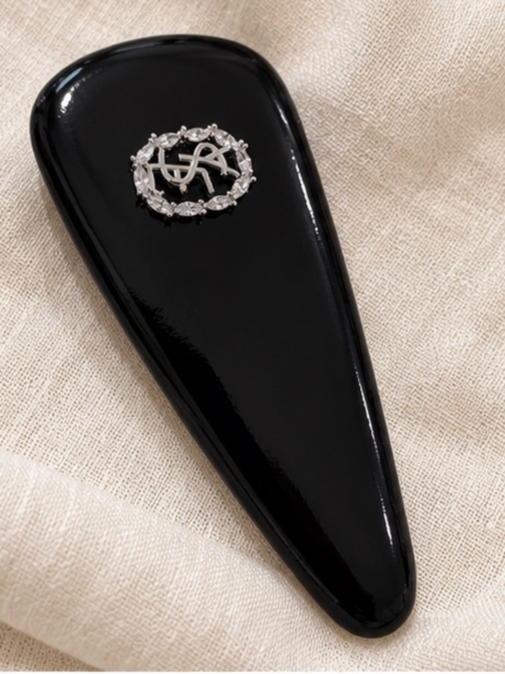Black Logo Embellished Hair Clip - Designer-Inspired